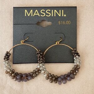 Massini Beaded Hoop Earrings Gold Tone Sparkle Gray Lilac NWT